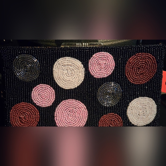 💋Millicent Fine Handbags Beaded Clutch in Black, Pink and Burgendy Red - Picture 2 of 4